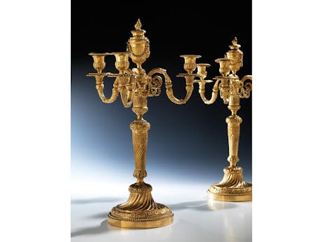 Paar Louis XVI-Girandolen in Bronze und Vergoldung